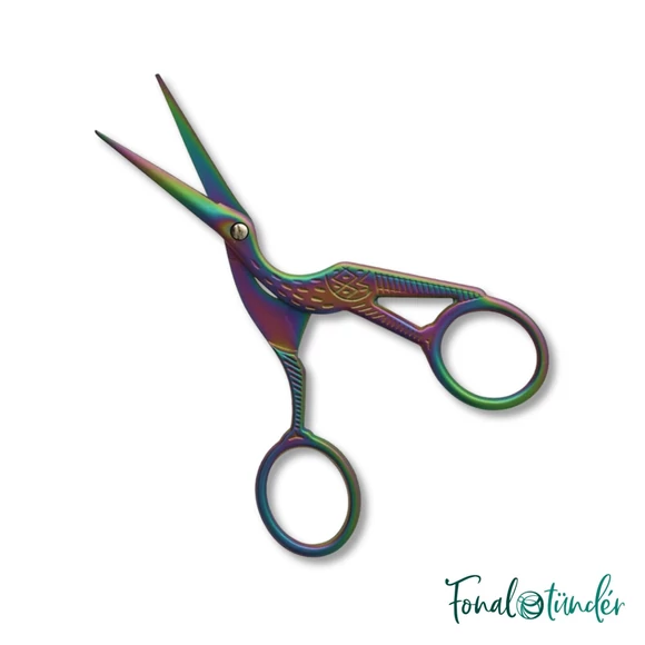 Madaras arany kézimunka olló - bird-shaped handicraft scissors - szivárvány -11.5cm