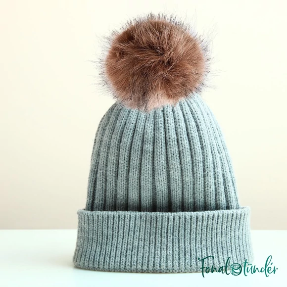 Fake Fur Pompom - pebble brown - műszőr pompon sapkához