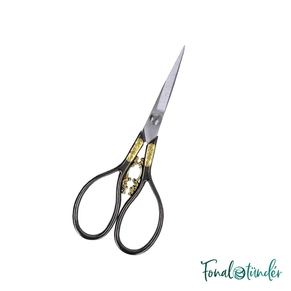Vintage luxus kézimunka olló - delux handicraft scissors - fekete-arany -11cm