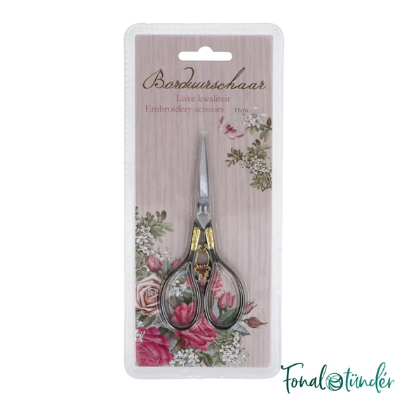 Vintage luxus kézimunka olló - delux handicraft scissors - fekete-arany -11cm