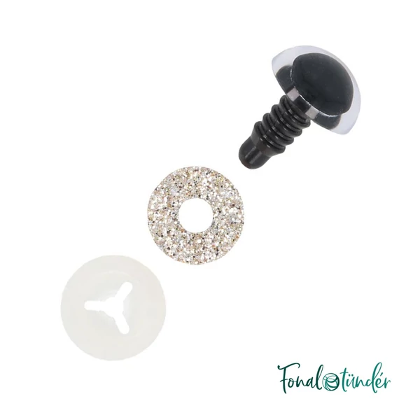 Csillogós ezüst baba/figura szemek - glitter silver safety eyes - 12 mm
