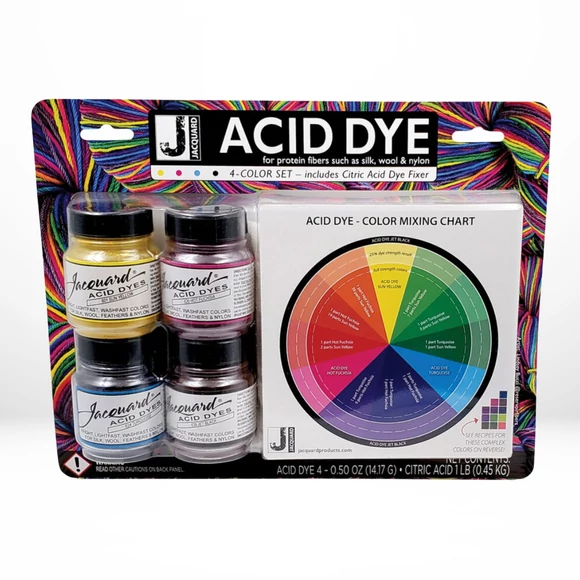 Jacquard Acid dye set - sárga, kék, lila, fekete textil és fonal festék készlet