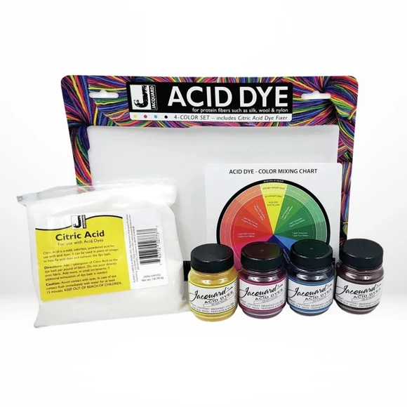 Jacquard Acid dye set - sárga, kék, lila, fekete textil és fonal festék készlet