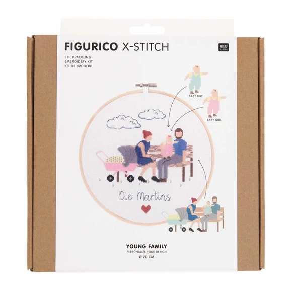 Rico Figurico - Young Family- embroidery kit - Fiatal család keresztszemes hímzéscsomag