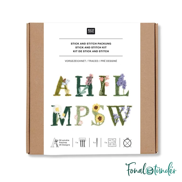 Rico Stick &amp;amp; Stitch - Floral Alphabet - embroidery kit - virágos betűk hímző készlet
