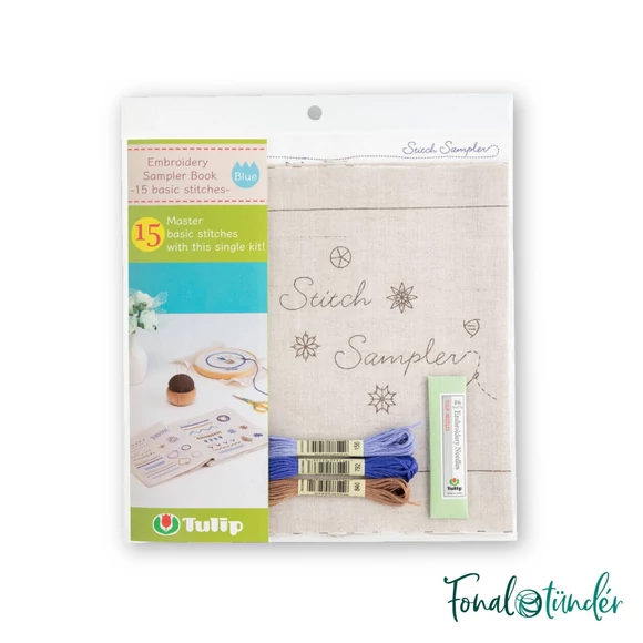 Tulip Embroidery sampler book - 15 basic stitches blue - hímzés készlet