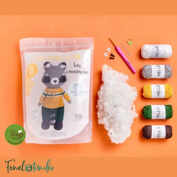 TOTO a mosómedve - horgolásminta + fonal csomag - Amigurumi - crochet diy kit