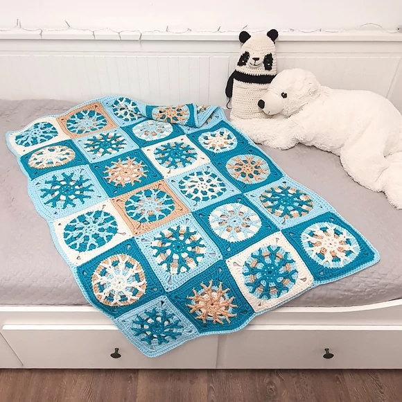 Hópihe babatakaró horgoló fonalcsomag és mintaleírás / Snowflake baby blanket crochet yarn pack and pattern