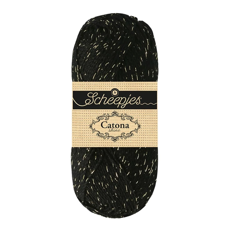 Scheepjes Catona Shine - 110 Jet Black - Gold - pamut fonal