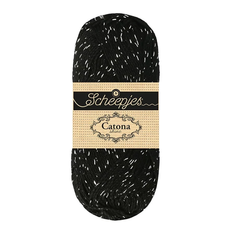 Scheepjes Catona Shine - 110 Jet Black - Silver - fényes pamut fonal