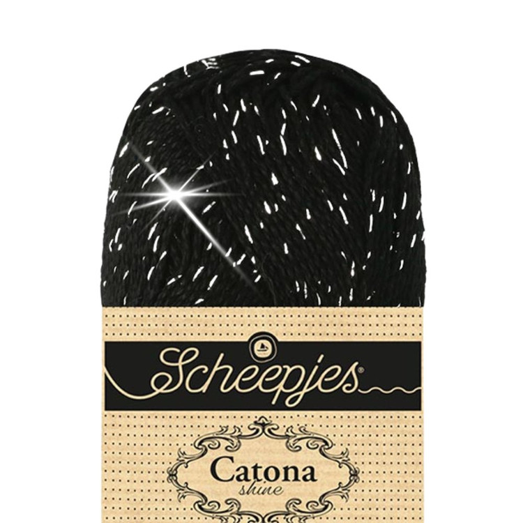 Scheepjes Catona Shine - 110 Jet Black - Ezüst - csillogós pamut fonal