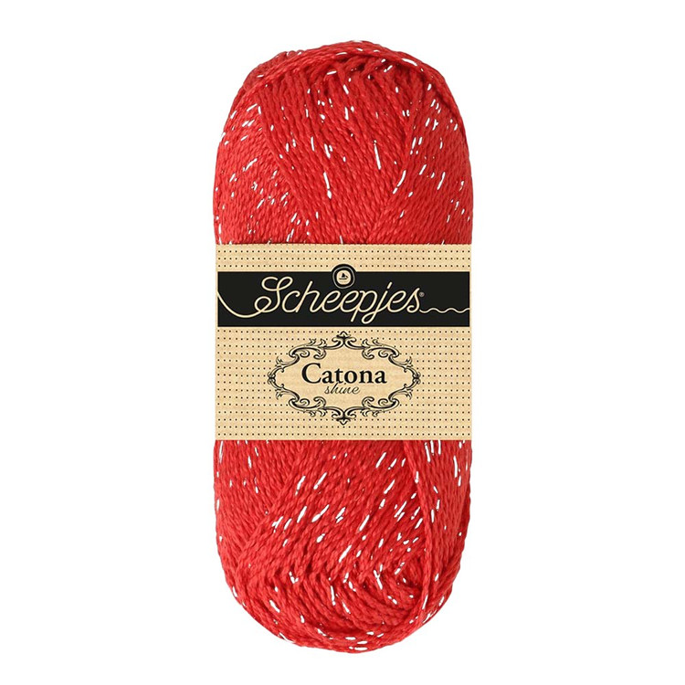 Scheepjes Catona Shine - 115 Hot Red - Ezüst - csillogós pamut fonal