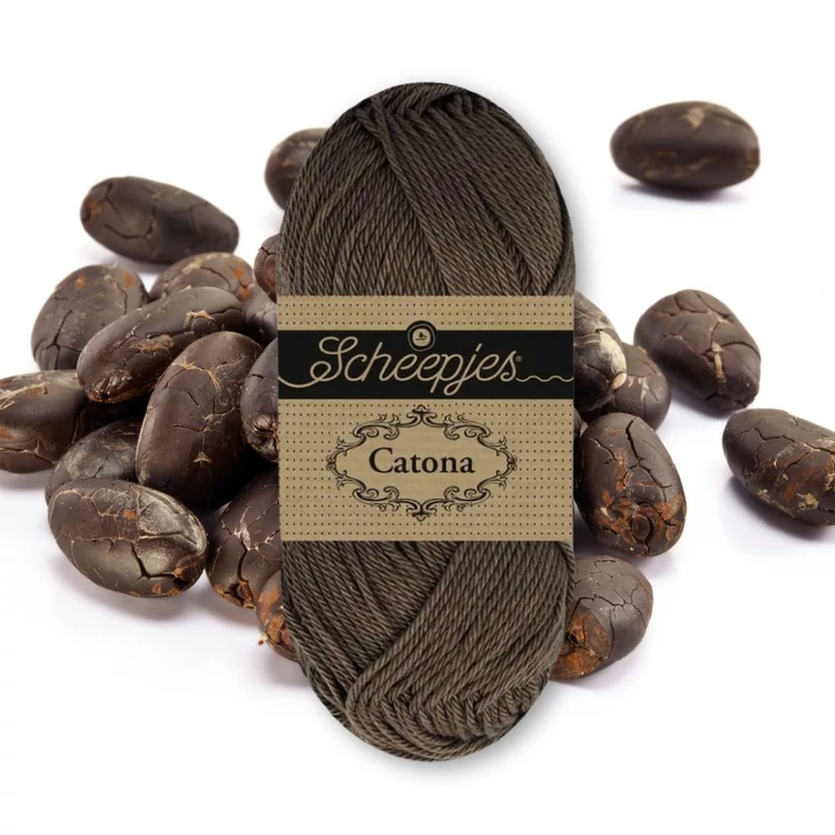 Scheepjes Catona 111 Cocoa Bean cotton yarn - mély étcsokoládé barna pamut fonal