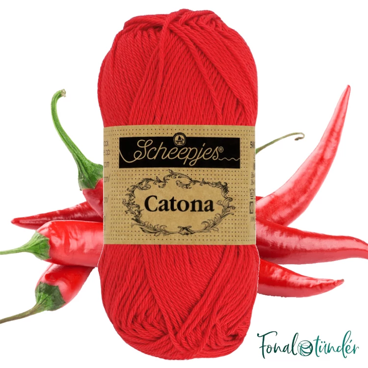Scheepjes Catona 115 Hot Red - tűzpiros -pamut fonal  - cotton yarn - 50gramm - kép 2