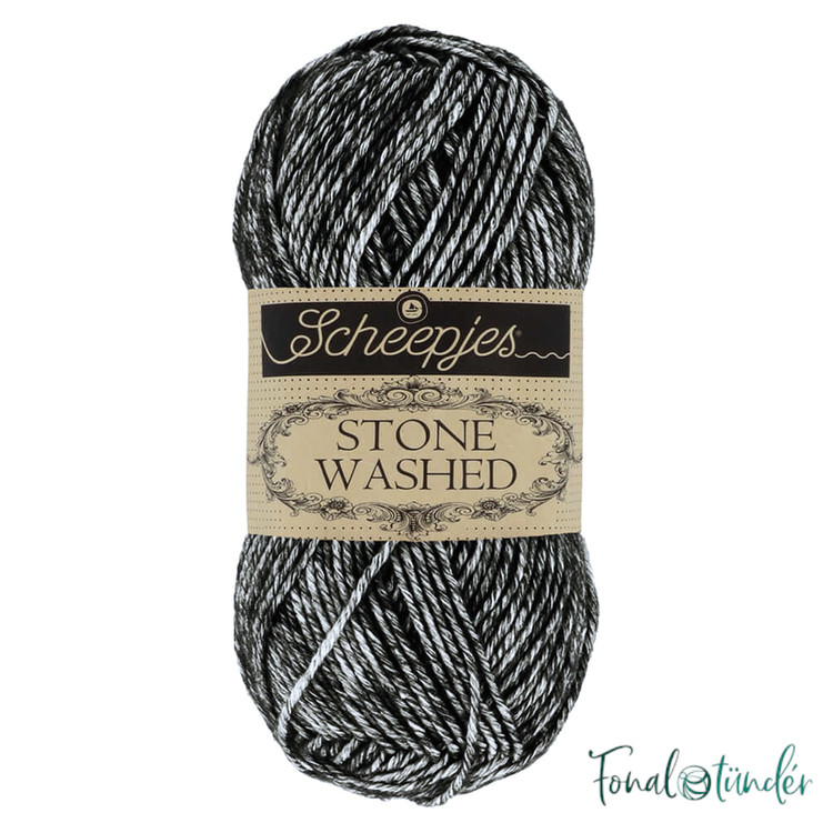Scheepjes Stone Washed 803 Black Onyx - fekete pamut keverék fonal