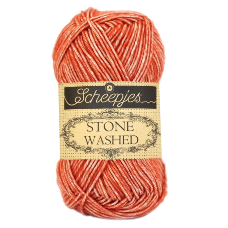 Scheepjes Stone Washed 816 Coral - korallpiros pamut fonal - red cotton yarn
