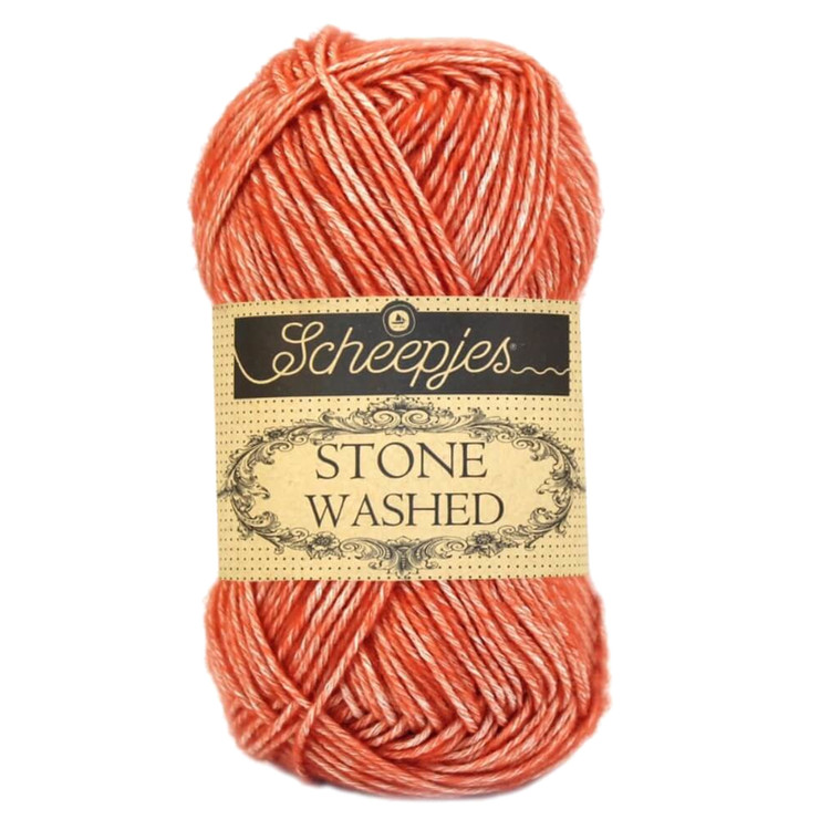 Scheepjes Stone Washed 816 Coral - korallpiros pamut keverék fonal