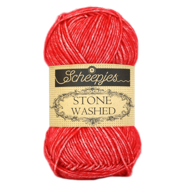 Scheepjes Stone Washed 823 Carnelian - élénkpiros pamut keverék fonal