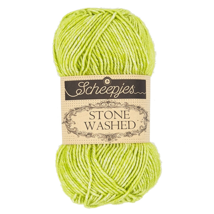 Scheepjes Stone Washed 827 Peridot - sárgászöld pamut fonal - green-yellow cotton yarn