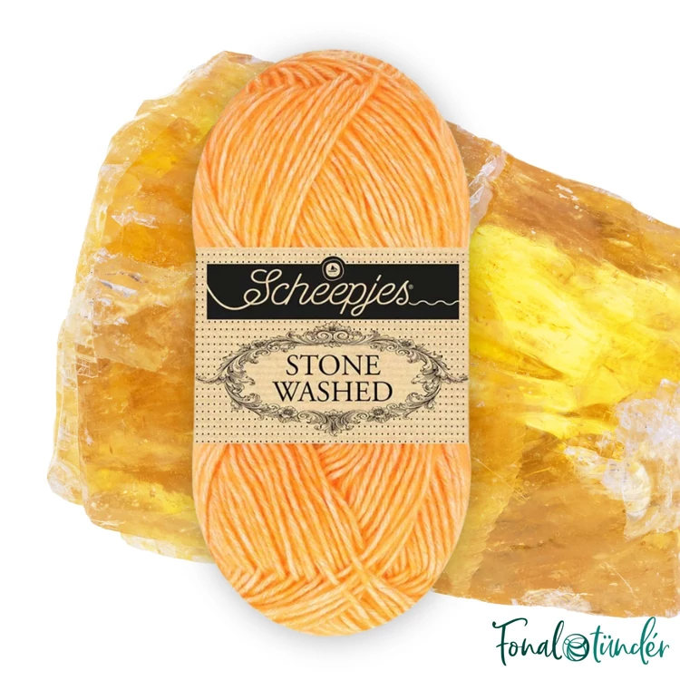 Scheepjes Stone Washed 842 Orange Calcite - élénk sárga pamut fonal - yellow cotton yarn