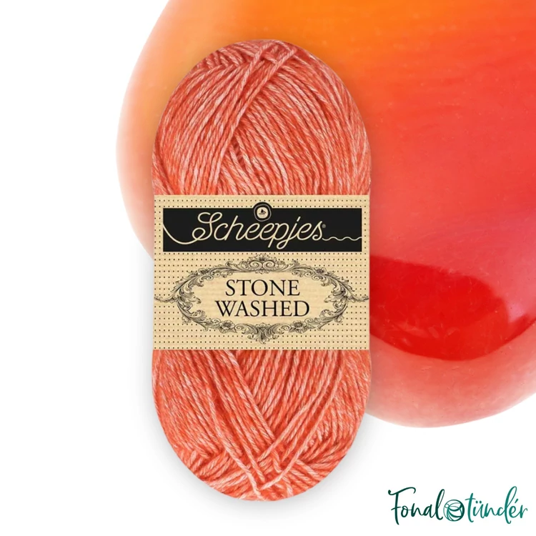 Scheepjes Stone Washed 843 Realgar Red - narancspiros pamut fonal