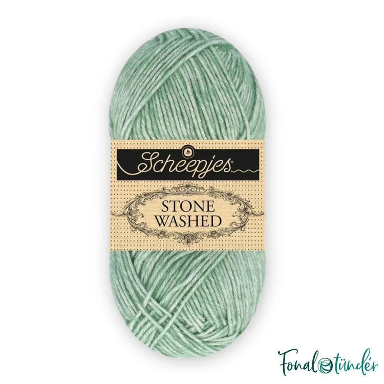 Scheepjes Stone Washed 848 Soft Epidote - zöld pamut fonal - green yarn