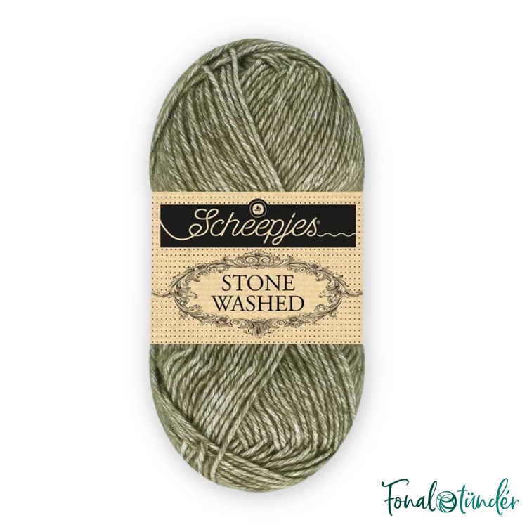 Scheepjes Stone Washed 851 Chlorite Green - zöld pamut fonal - green yarn