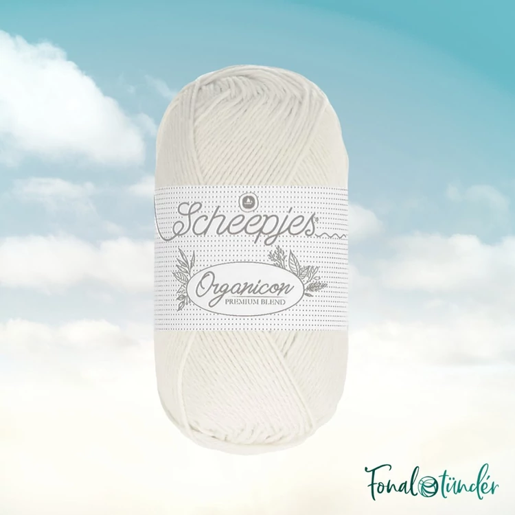 Scheepjes Organicon 202 Soft Cloud - ecru - törtfehér - biopamut fonal  - organic cotton yarn - 02