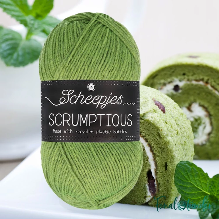 Scheepjes Scrumptious 326 Matcha Chiffon Cake - világoszöld öko akril fonal - recycled green acrylic yarn - 02