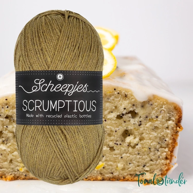 Scheepjes Scrumptious 327 Lemon Poppy Seed Loaf - sötét sárgászöld öko akril fonal - recycled green acrylic yarn blend - 2