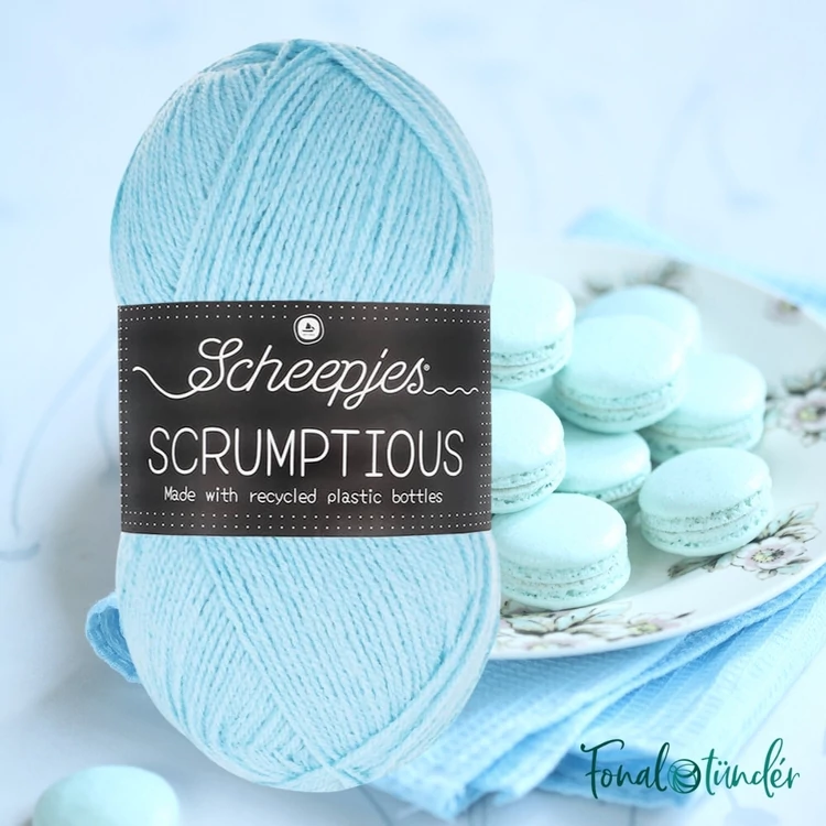 Scheepjes Scrumptious 343 French Blue Macaron - világoskék öko akril fonal - recycled blue acrylic yarn blend - 2