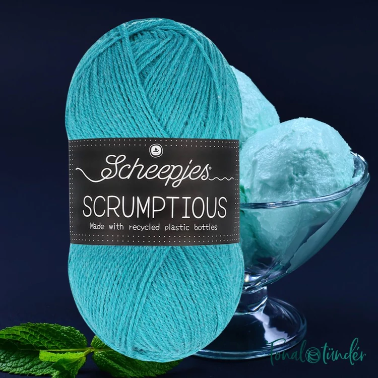 Scheepjes Scrumptious 355 Bubblegum Ice Cream - élénk kék öko akril fonal - recycled blue acrylic yarn blend - 02