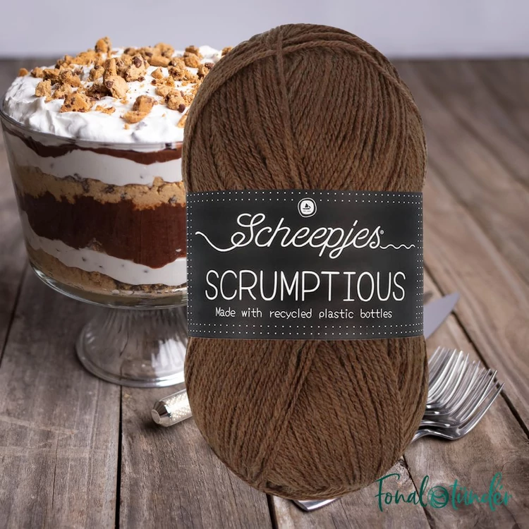 Scheepjes Scrumptious 358 Chocolate Trifle - sötétbarna öko akril fonal - recycled brown acrylic yarn blend