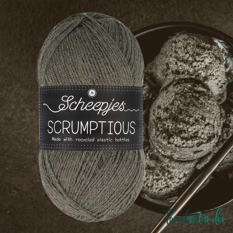 Scheepjes Scrumptious 373 Liquorice Ice Cream - szürke öko akril fonal - recycled gray acrylic yarn blend - 02