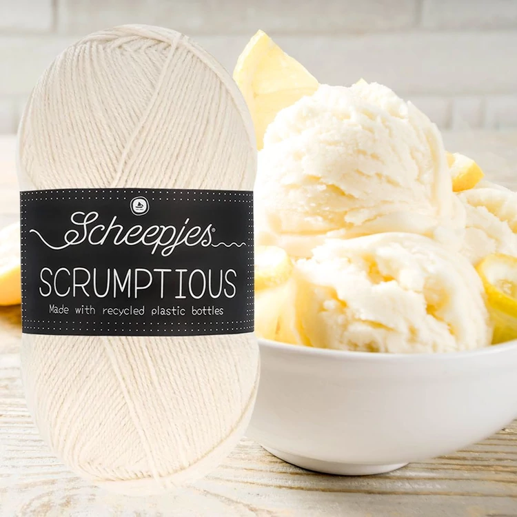 Scheepjes Scrumptious 386 Lemon Granita - sárgás fehér öko akril fonal - recycled acrylic yarn blend