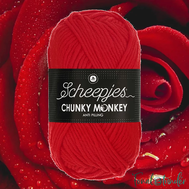 Scheepjes Chunky Monkey 1010 Scarlet - skarlátvörös akril fonal - red acrylic yarn - kep2
