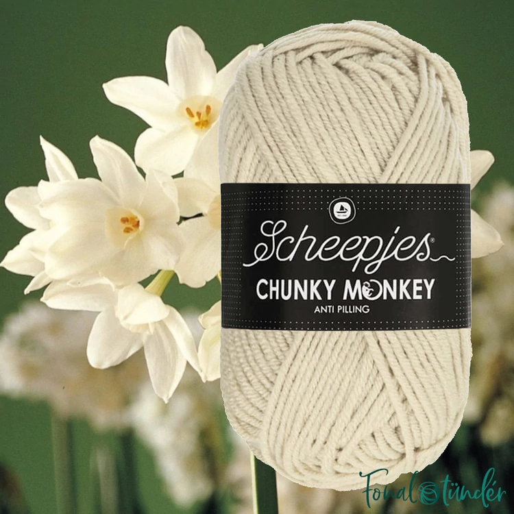 Scheepjes Chunky Monkey 1218 Jasmine - jázmin fehér akril fonal - acrylic yarn - kep2