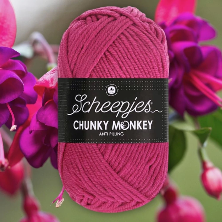 Scheepjes Chunky Monkey 1827 Deep Fuchsia - sötét rózsaszín akril fonal - dark pink acrylic yarn