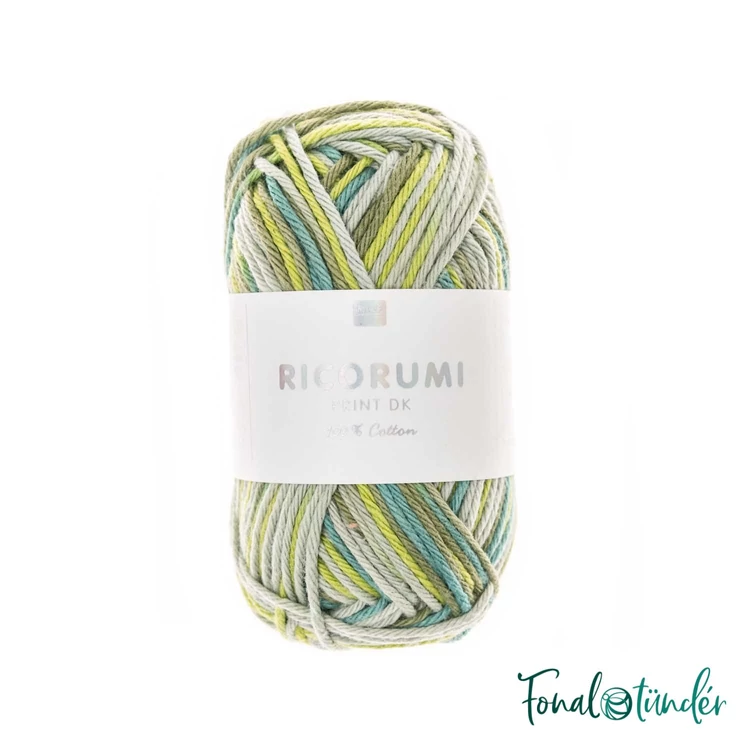 Ricorumi Print 005 Green Mix - zöld-sárga-barna pamut fonal - cotton yarn
