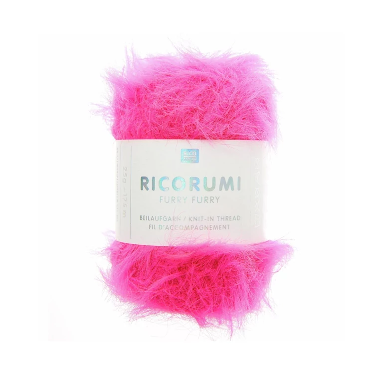 Ricorumi Furry Furry 014 Neon Pink - faux fur carry-along yarn - rózsaszín szőrös kísérőfonal