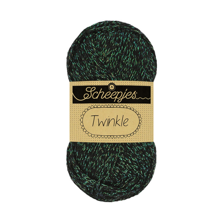 Scheepjes Twinkle 903 - csillogó fekete pamut fonal - glittering black-green cotton yarn