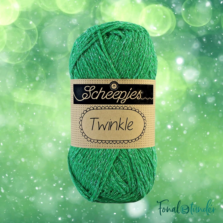 Scheepjes Twinkle 930 - csillogó zöld pamut fonal - glittering green cotton yarn - 02