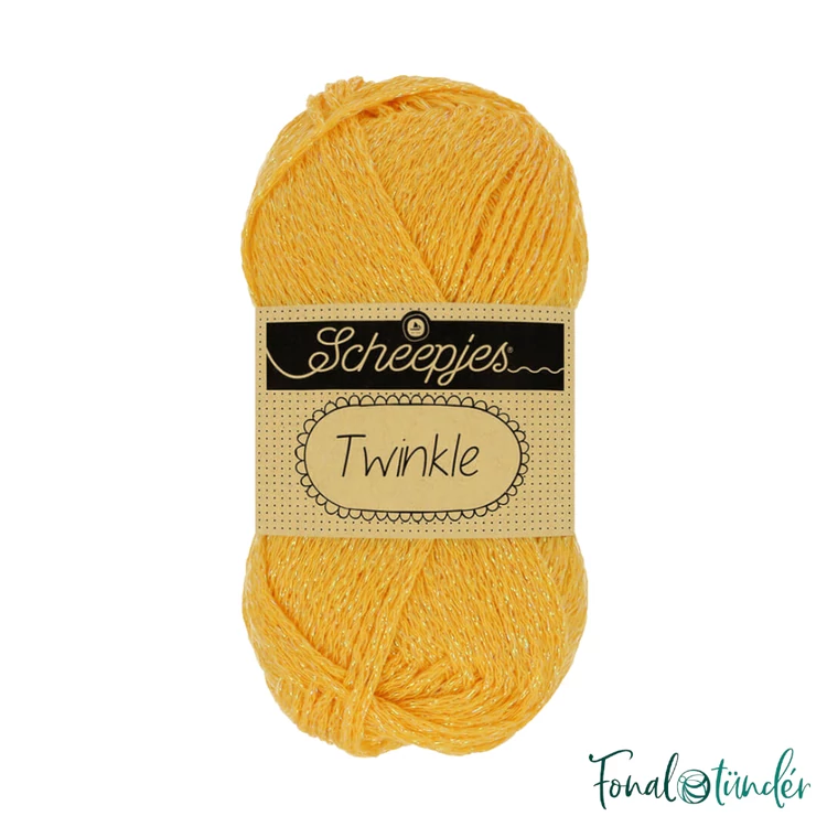 Scheepjes Twinkle 936 - csillogó napsárga pamut fonal - glittering yellow cotton yarn