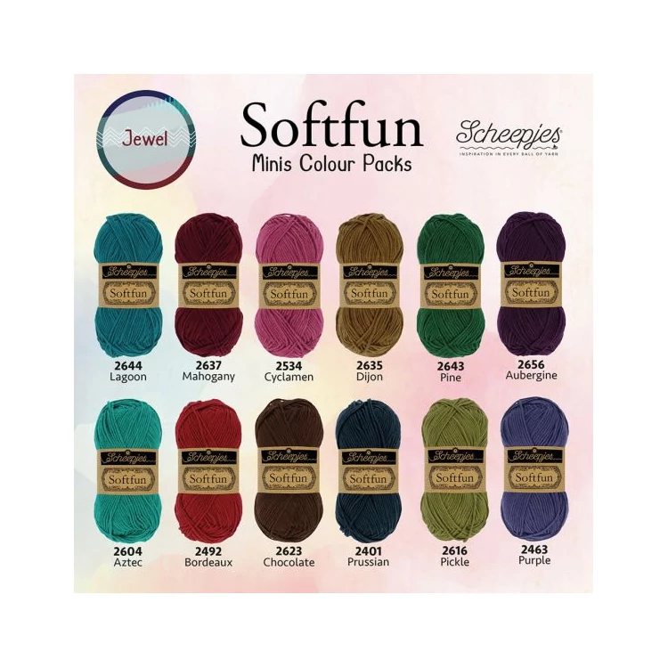 Scheepjes Softfun Color Pack - Jewel - 12 gombolyag fonal  - 12 balls of yarn