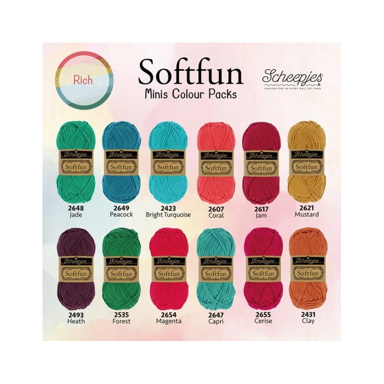 Scheepjes Softfun Color Pack - Rich - 12 gombolyag fonal  - 12 balls of yarn