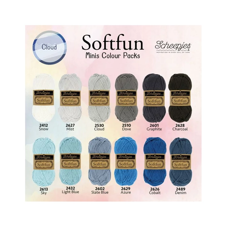 Scheepjes Softfun Color Pack - Cloud - 12 gombolyag fonal  - 12 balls of yarn