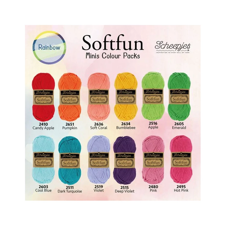Scheepjes Softfun Color Pack - Rainbow - 12 gombolyag fonal  - 12 balls of yarn