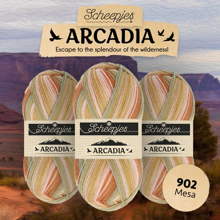 Scheepjes Arcadia 902 Mesa - rózsaszín-sárga gyapjú zoknifonal - wool sockyarn - 02