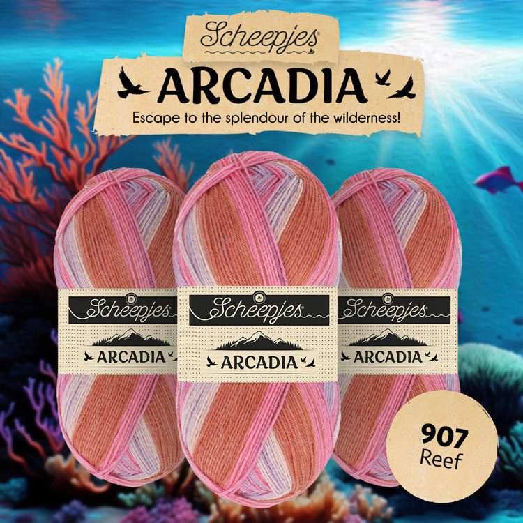 Scheepjes Arcadia 907 Reef - rózsaszín-lila-szürke fonal Scheepjes Arcadia 907 Reef - rózsaszín-lila-szürke fonal