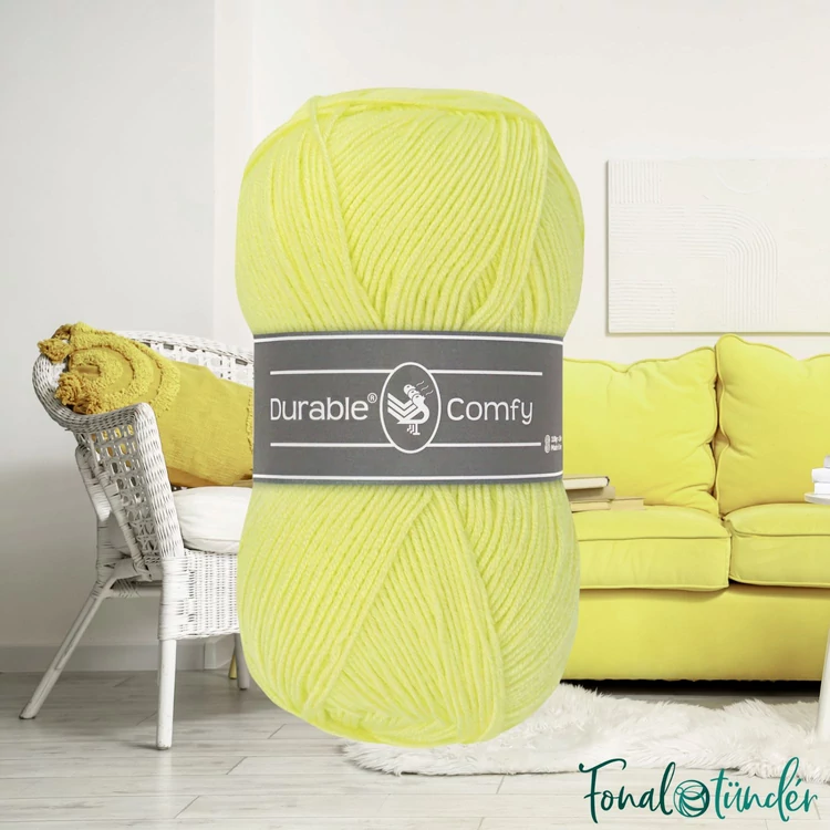 Durable Comfy 308 Pastel Yellow - citromsárga mikroszálas akril fonal - acrylic yarn - 02